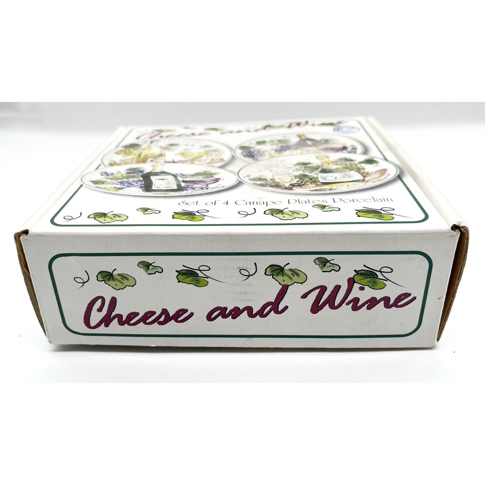 Godinger & Co Cheese & Wine Canape Plates Porcelain Set Of 4 Plates New In Box - Picture 3 of 4